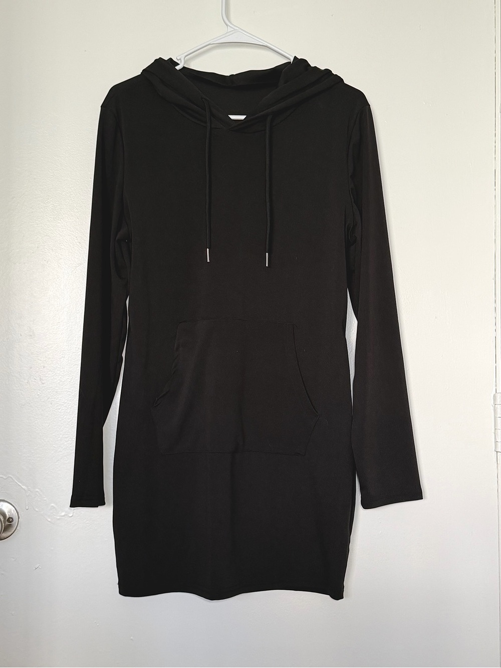 Black Long-Sleeve Hoodie Mini Dress kangaroo pockets Women’s size XL